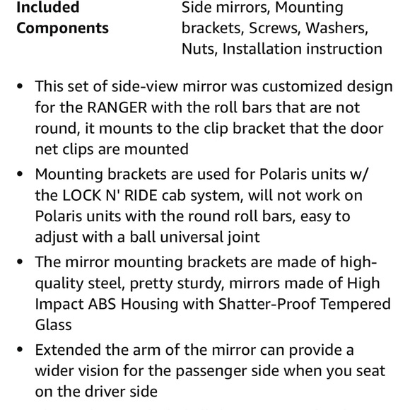 Side mirrors for Polaris ranger. I forgot ours is a 2025 and ordered 2024. - Picture 9 of 10